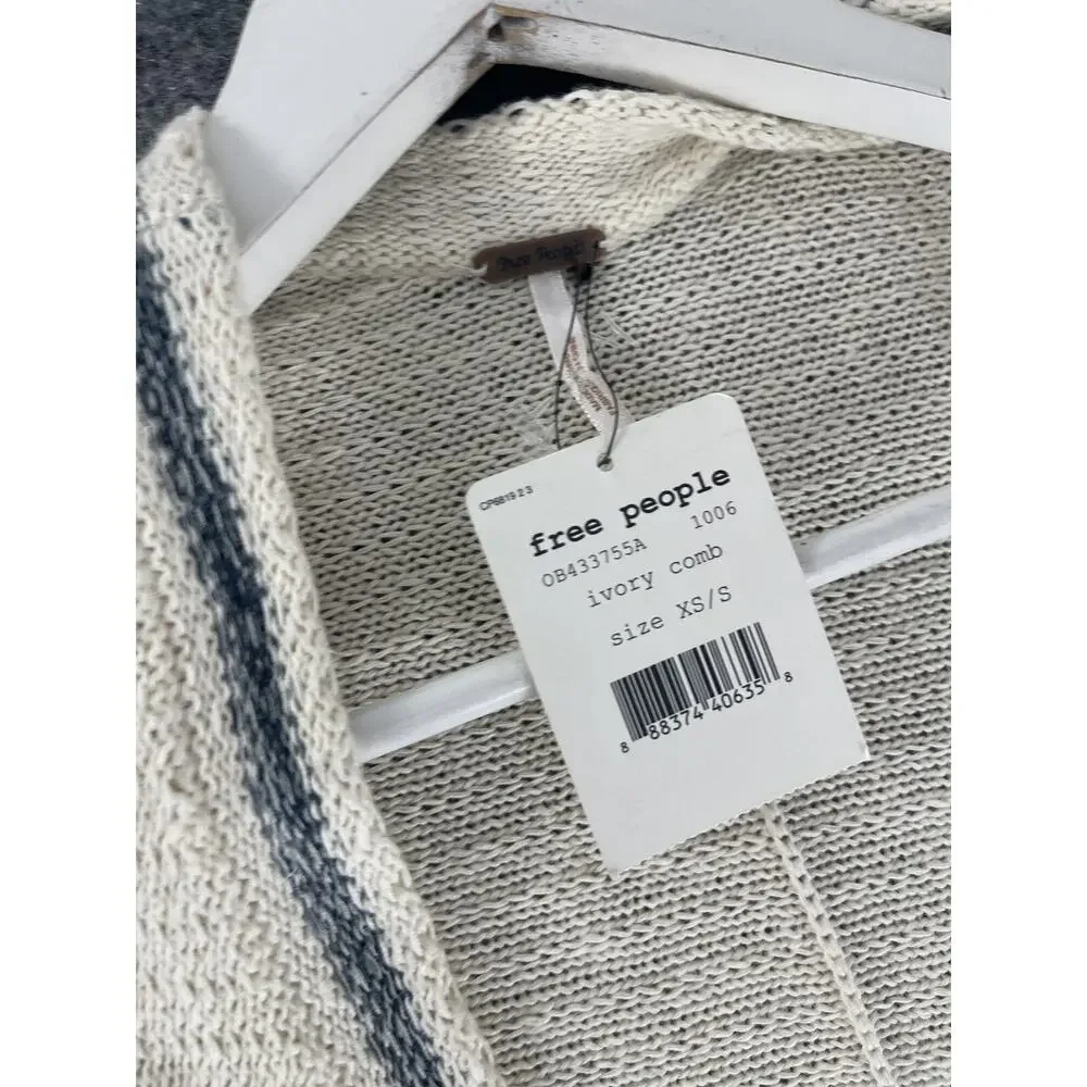 Free People Cardigan Women Xs Small Sweater Pockets Open Front Beige Ivory N84